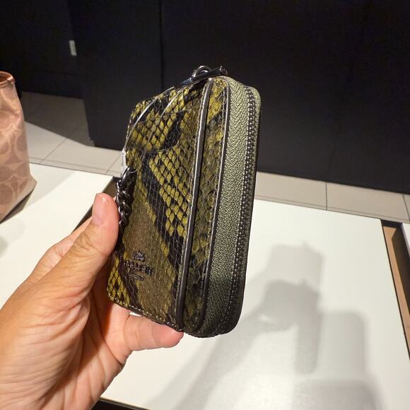 Coach Zip Card Case With Snake Print CCO20 smooth leather/Gunmetal/Olive Multi - Picture 2 of 5